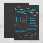 Krijtbord Verjaardag Uitnodiging Blauw; dubbele ci (Voorkant / Achterkant)