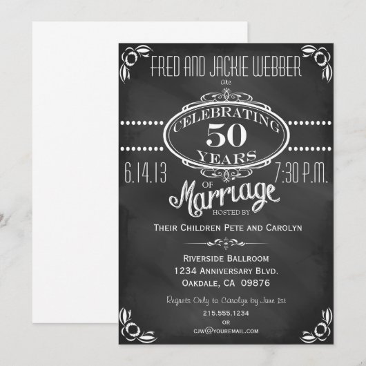 Krijtbord Vintage 50e verjaardagsuitnodiging Kaart (Voorkant / Achterkant)