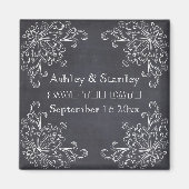 Krijtbord, vintage bloemige trouw Save the Date Magneet (Voorkant)