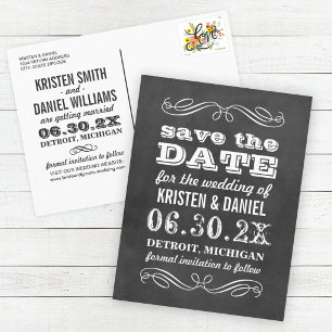 Krijtbord Vintage Lettertype Save the Date Aankondigingskaart