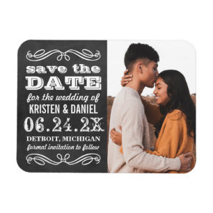 Krijtbord Vintage Typografie Foto Save the Date Magneet