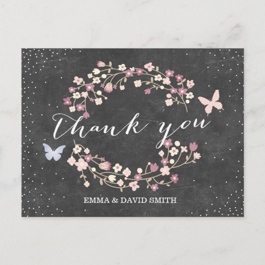 Krijtbord Vlinder & Bloemen Dank u Briefkaart (Voorkant)