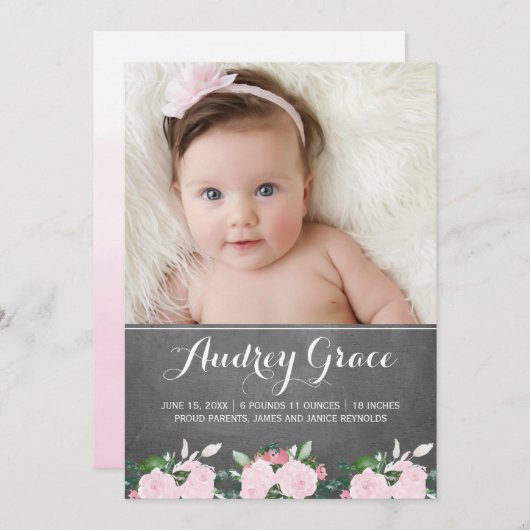 krijtbord voor zachte botanische producten | geboo aankondiging (Voorkant / Achterkant)