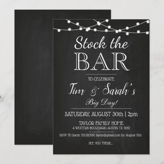 Krijtbord Voorraad De Bar Aangepaste Verloving Fee Kaart (Voorkant / Achterkant)