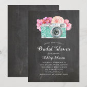 Krijtbord vrijgezellenfeest. Roze bloemen en camer Kaart (Voorkant / Achterkant)