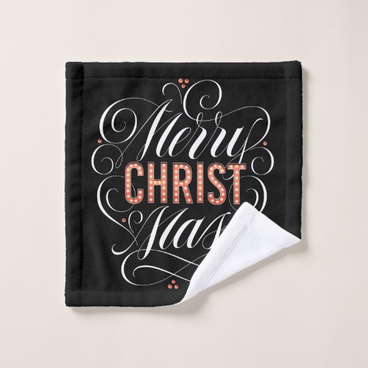 Krijtbord Vrolijk KERstmis Marquee Religieus Zwart Bad Handdoek (Wasdoekje)
