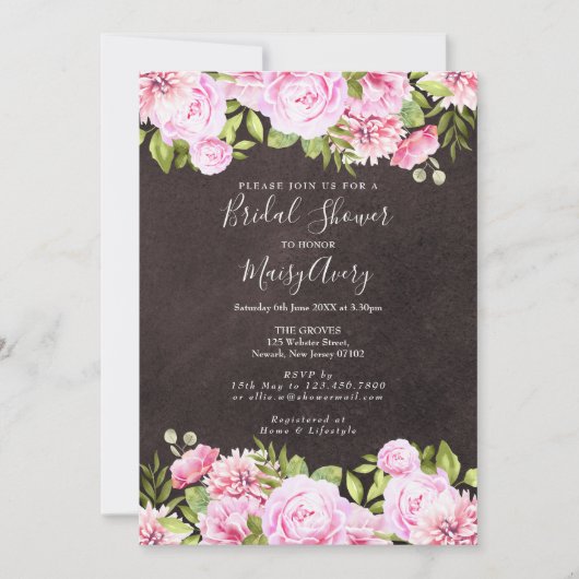 Krijtbord Waterverf Bloem Bruidsdouche Kaart (Voorkant)