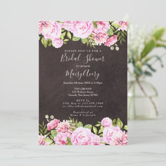 Krijtbord Waterverf Bloem Bruidsdouche Kaart (Staand voorkant)