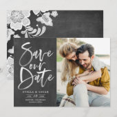 Krijtbord Waterverf Borstel Calligrafie Foto Save The Date (Voorkant / Achterkant)