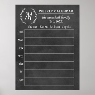 Krijtbord Weekelijkse Familie Monogram Kalender Poster