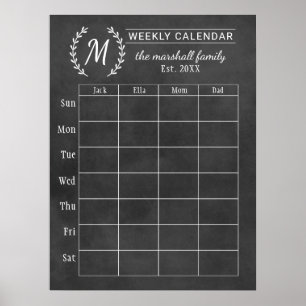 Krijtbord Weekelijkse Familie Monogram Kalender Poster