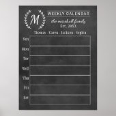 Krijtbord Weekelijkse Gezinsmonogramkalender Poster (Voorkant)