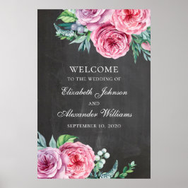 Krijtbord welkomstkaart afdruk. Boho bloemige brui Poster