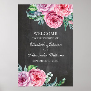 Krijtbord welkomstkaart afdruk. Boho bloemige brui Poster