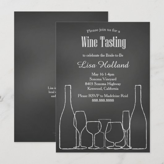 Krijtbord Wijnproeverij Bruids Trouwdouche Kaart (Voorkant / Achterkant)