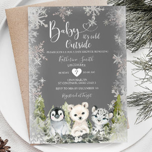 Krijtbord Winter Arctics Baby shower Sneeuwvlokken Kaart