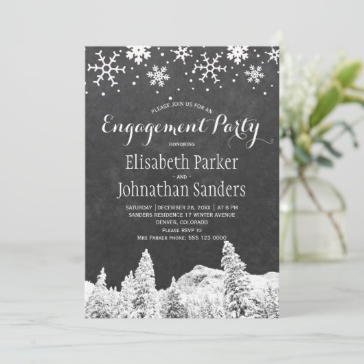 Krijtbord winter wonderland verlovingsfeest kaart (Staand voorkant)