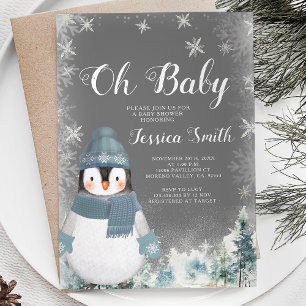 Krijtbord Winterpinguïn Oh Baby shower Bos Kaart