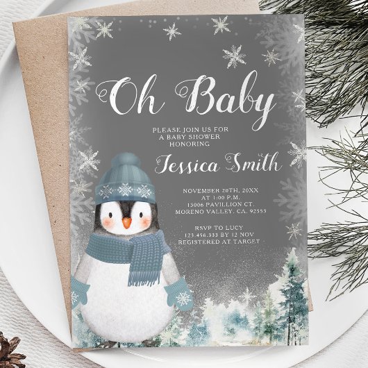Krijtbord Winterpinguïn Oh Baby shower Bos Kaart