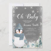 Krijtbord Winterpinguïn Oh Baby shower Bos Kaart (Voorkant)