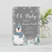 Krijtbord Winterpinguïn Oh Baby shower Bos Kaart (Staand voorkant)