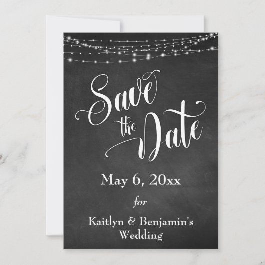 Krijtbord, wit licht en script, de datum opslaan save the date (Voorkant)