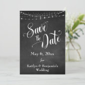 Krijtbord, wit licht en script, de datum opslaan save the date (Staand voorkant)