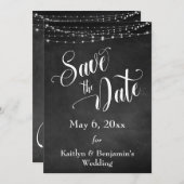 Krijtbord, wit licht en script, de datum opslaan save the date (Voorkant / Achterkant)