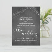 krijtbord wit licht snaren kalligrafie bruiloft kaart (Staand voorkant)