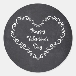 Krijtbord Wit Ornament Hart Valentijnstickers Ronde Sticker