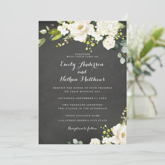 Krijtbord Witte Champagne Bloem Bruiloft Kaart (Staand voorkant)