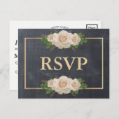 Krijtbord Witte Roos Gouden Frame RSVP Maaltijd Uitnodiging Briefkaart (Voorkant / Achterkant)
