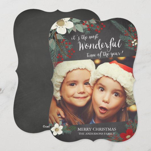 Krijtbord Wonderbaarlijke Kerst Florale Fotokaart Feestdagenkaart (Voorkant / Achterkant)
