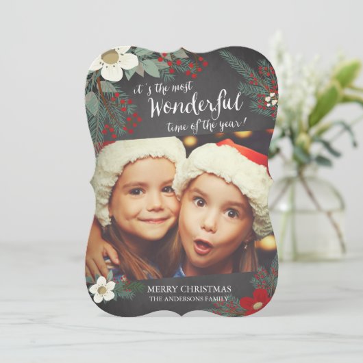 Krijtbord Wonderbaarlijke Kerst Florale Fotokaart Feestdagenkaart (Staand voorkant)