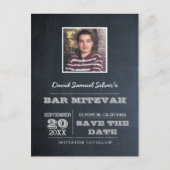 Krijtbord Zilveren Bar Mitzvah Foto Opslaan van de Aankondigingskaart (Voorkant)