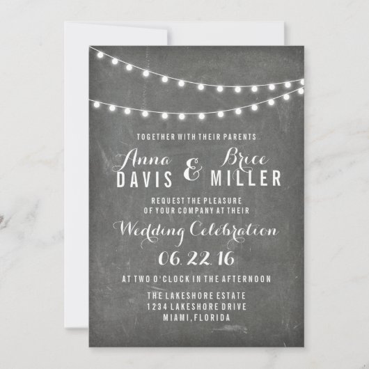 krijtbord zomer string licht bruiloft uitnodiginge kaart (Voorkant)