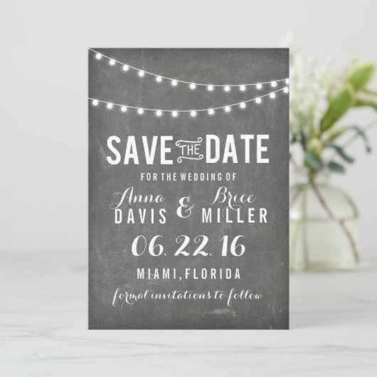 krijtbord zomer string licht opslaan van de datum save the date (Staand voorkant)