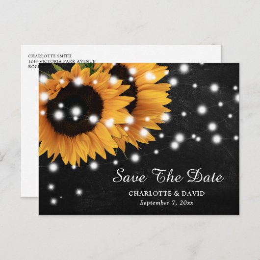 Krijtbord Zonnebloem Bruiloft Save The Date Aankondigingskaart (Voorkant / Achterkant)