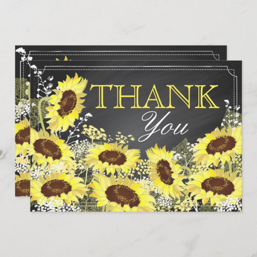 Krijtbord Zonnebloem Rustiek Modern Dank u Bedankkaart (Voorkant / Achterkant)