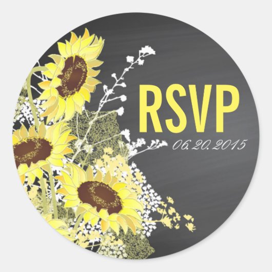 Krijtbord Zonnebloem Rustieke Bruiloft RSVP Label (Voorkant)