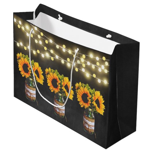 Krijtbord Zonnebloem Rustieke String Lights Gift B Large Cadeautasje (Voorkant Gekanteld)