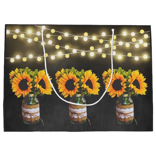 Krijtbord Zonnebloem Rustieke String Lights Gift B Large Cadeautasje (Achterkant)
