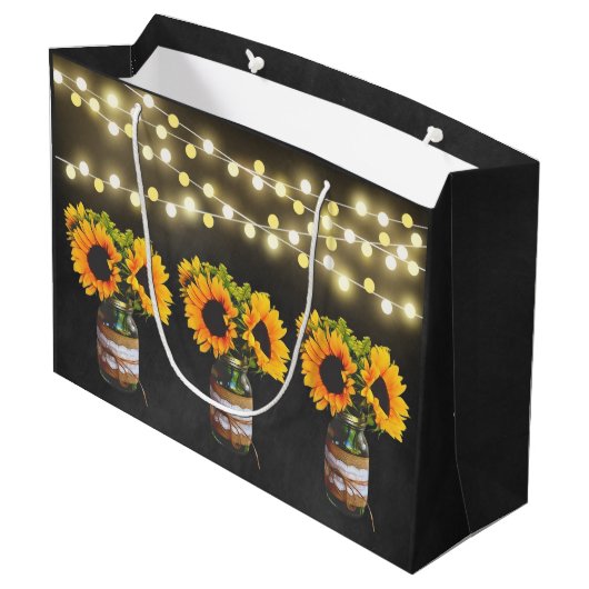 Krijtbord Zonnebloem Rustieke String Lights Gift B Large Cadeautasje (Achterkant Gekanteld)