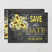 Krijtbord Zonnebloemen Modern Rustiek Save the Dat Aankondigingskaart (Voorkant / Achterkant)