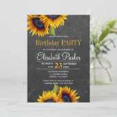 Krijtbord zonnebloemen rustieke verjaardagsfeestje kaart (Staand voorkant)