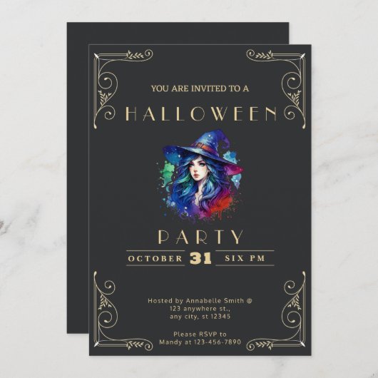 Krijtbord zwart en goud heks regenboog in Hallowee Kaart (Voorkant / Achterkant)
