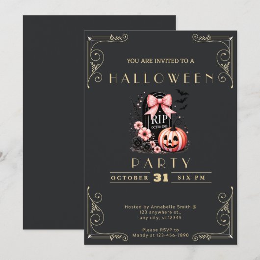 Krijtbord Zwart & Goud Graf RIP Halloween Kaart (Voorkant / Achterkant)