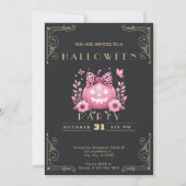 Krijtbord Zwart & Goud Jack-O' Lantaarn Halloween Kaart (Voorkant)