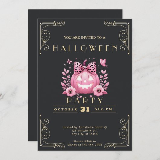 Krijtbord Zwart & Goud Jack-O' Lantaarn Halloween Kaart (Voorkant / Achterkant)