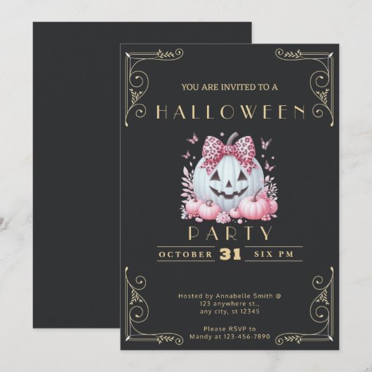 Krijtbord Zwart & Goud Jack-O' Lantaarn Halloween Kaart (Voorkant / Achterkant)